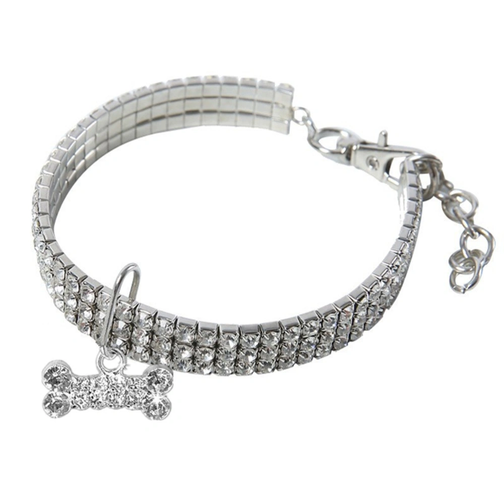 1pc Rhinestone Dog Collar Necklace Creative Elastic Cat Neck Chain with Charm for Pet Puppy Kitty (White Size L 30CM + 5CM)