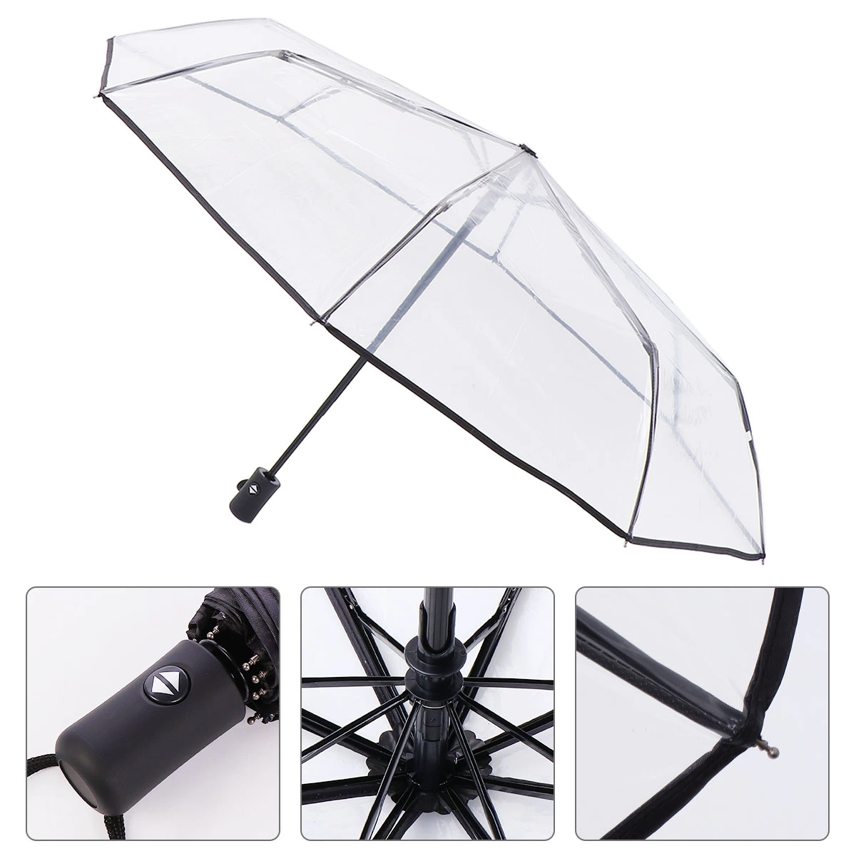 1pc Fully Automatic Triple Folding Transparent Umbrella Outdoor Umbrella