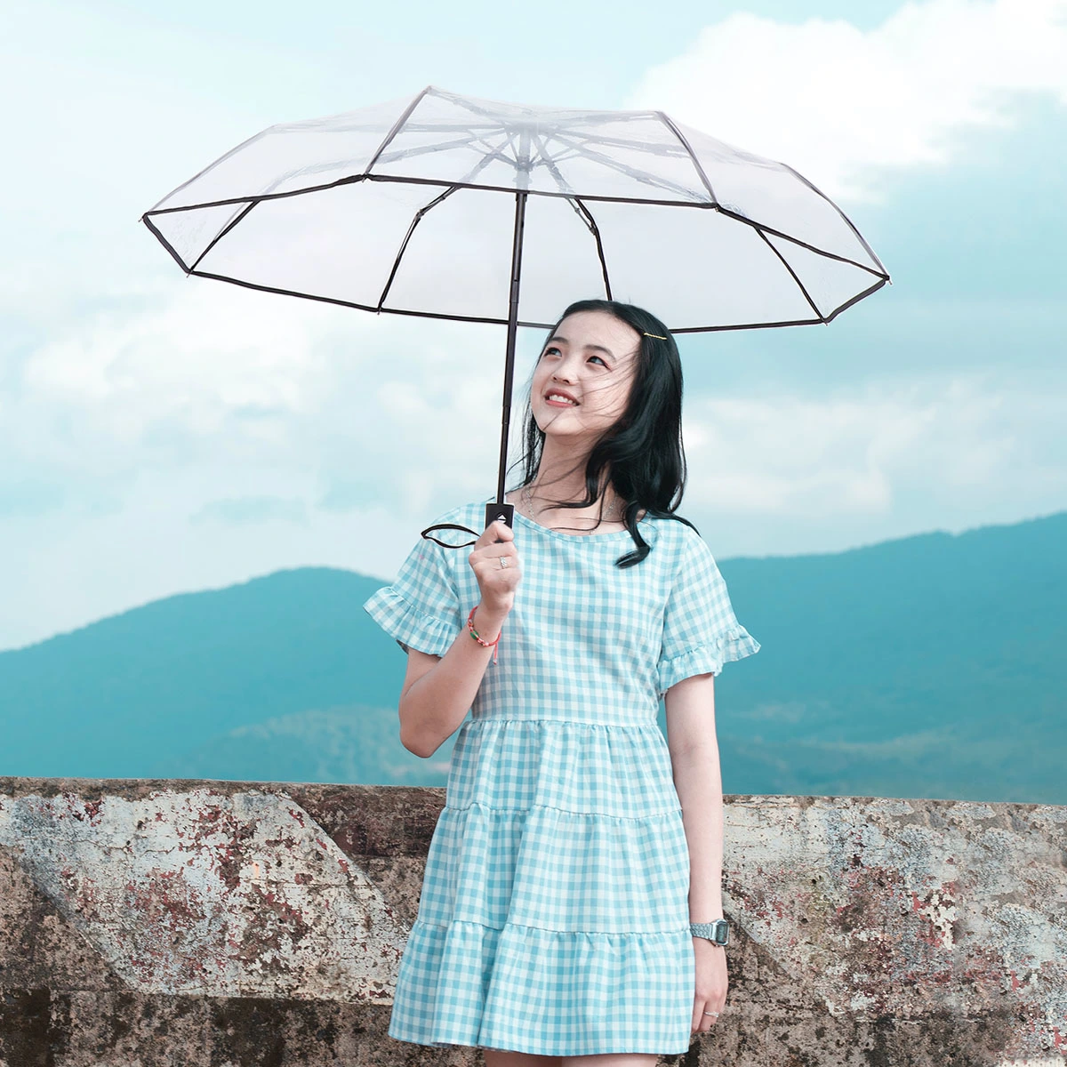 1pc Fully Automatic Triple Folding Transparent Umbrella Outdoor Umbrella
