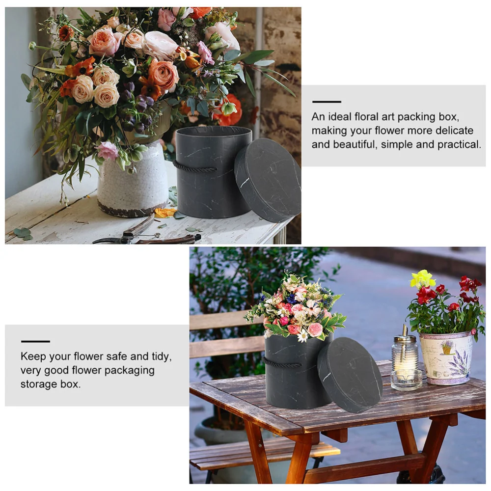 2Pcs Creative Flower Buckets Round Flower Packing Boxes Portable Flower Boxes