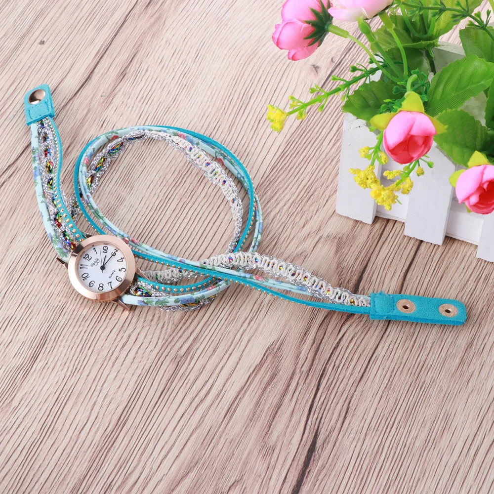 Women's Wrapped Lady Bracelet Watch Candy Color Silver Quartz Watch Bracelet (Sky Blue)