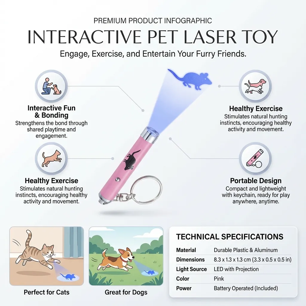 Interactive Exercise Led Training Funny Cat Play Toy Pointer Pen Interaction Toy Tool for Pet Dog (Pink)