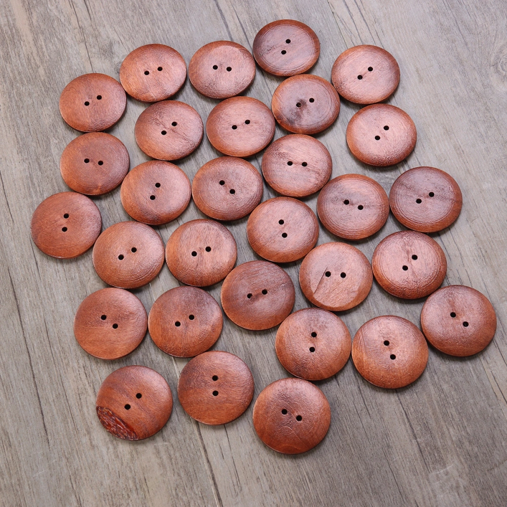 30PCS 40MM Round Sag Two Holes Pattern Decorative Buttons For Sewing Scrapbooking Crafts (Brown)