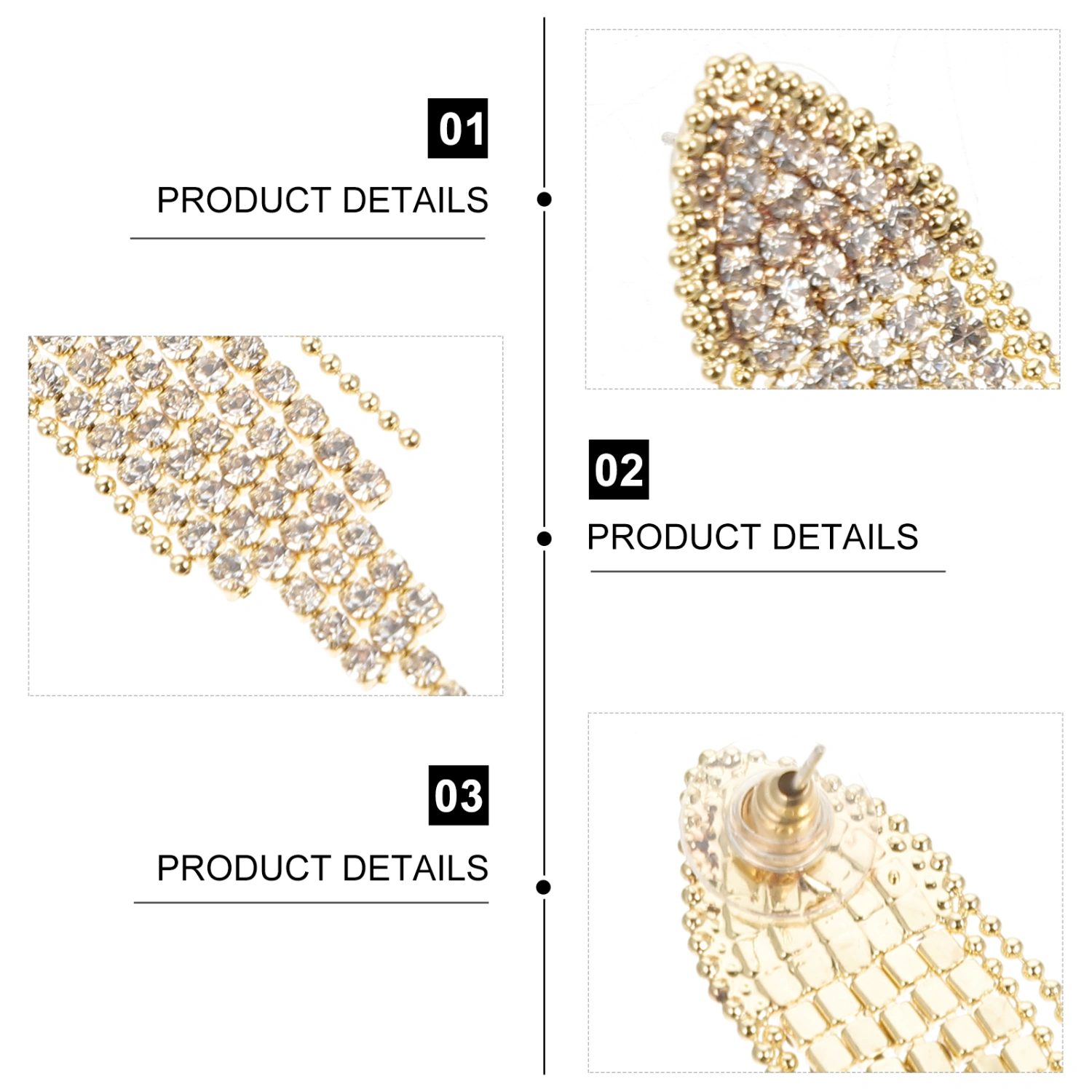 1 Pair Chic Long Earrings Women Statement Ear Dangle Tassel Rhinestone Earrings