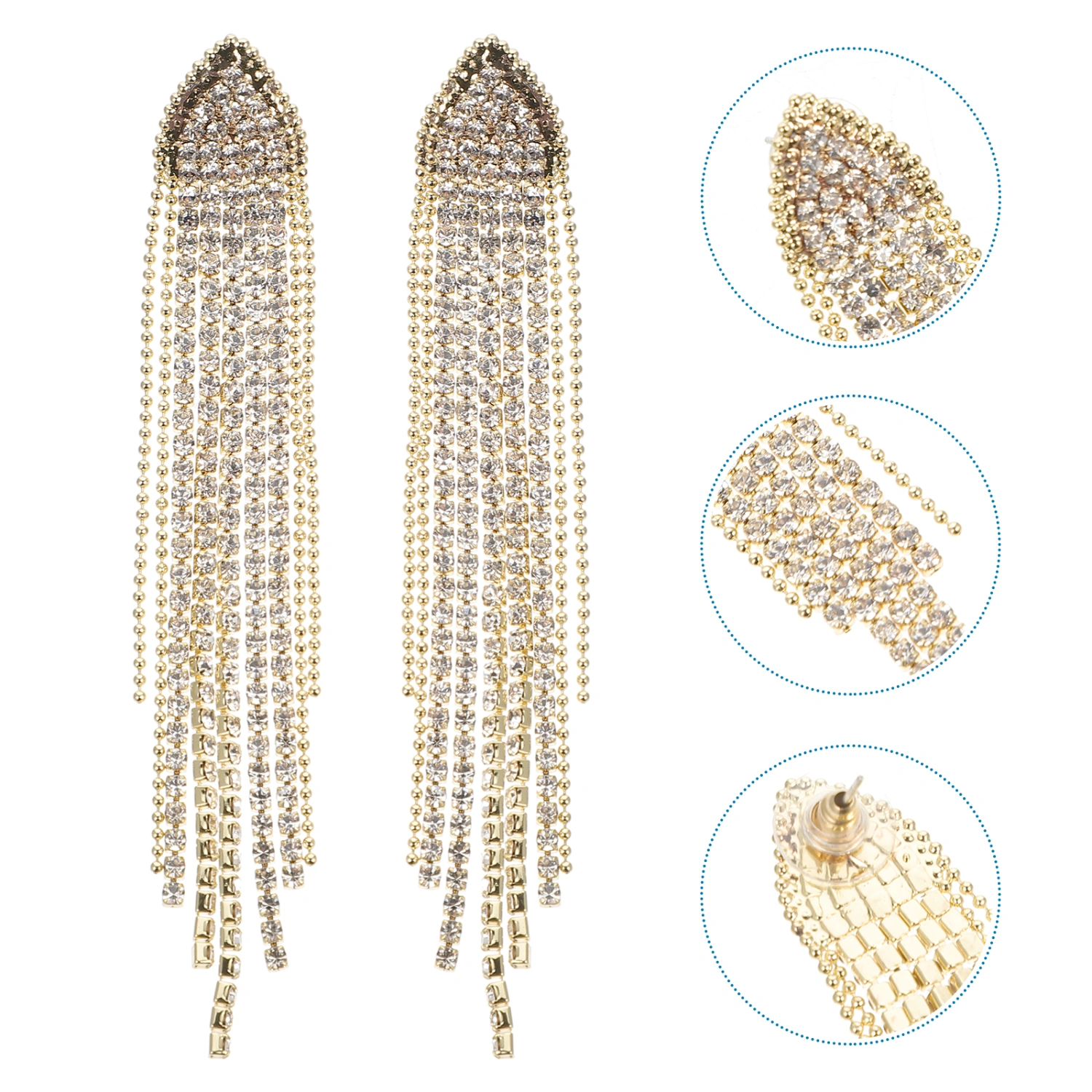 1 Pair Chic Long Earrings Women Statement Ear Dangle Tassel Rhinestone Earrings