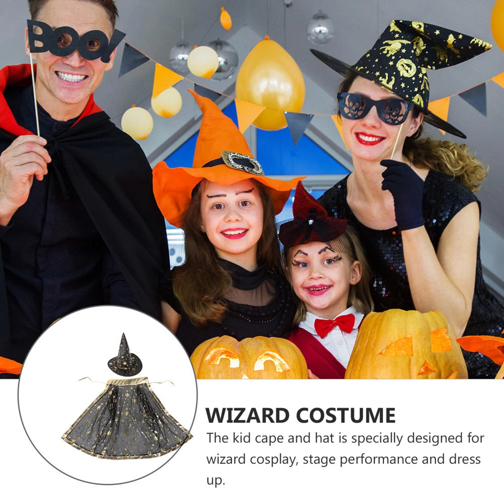 1 Set Wizard Costume Kid Cape Star Pattern Kid Cape Cosplay Wizard Hat Decor