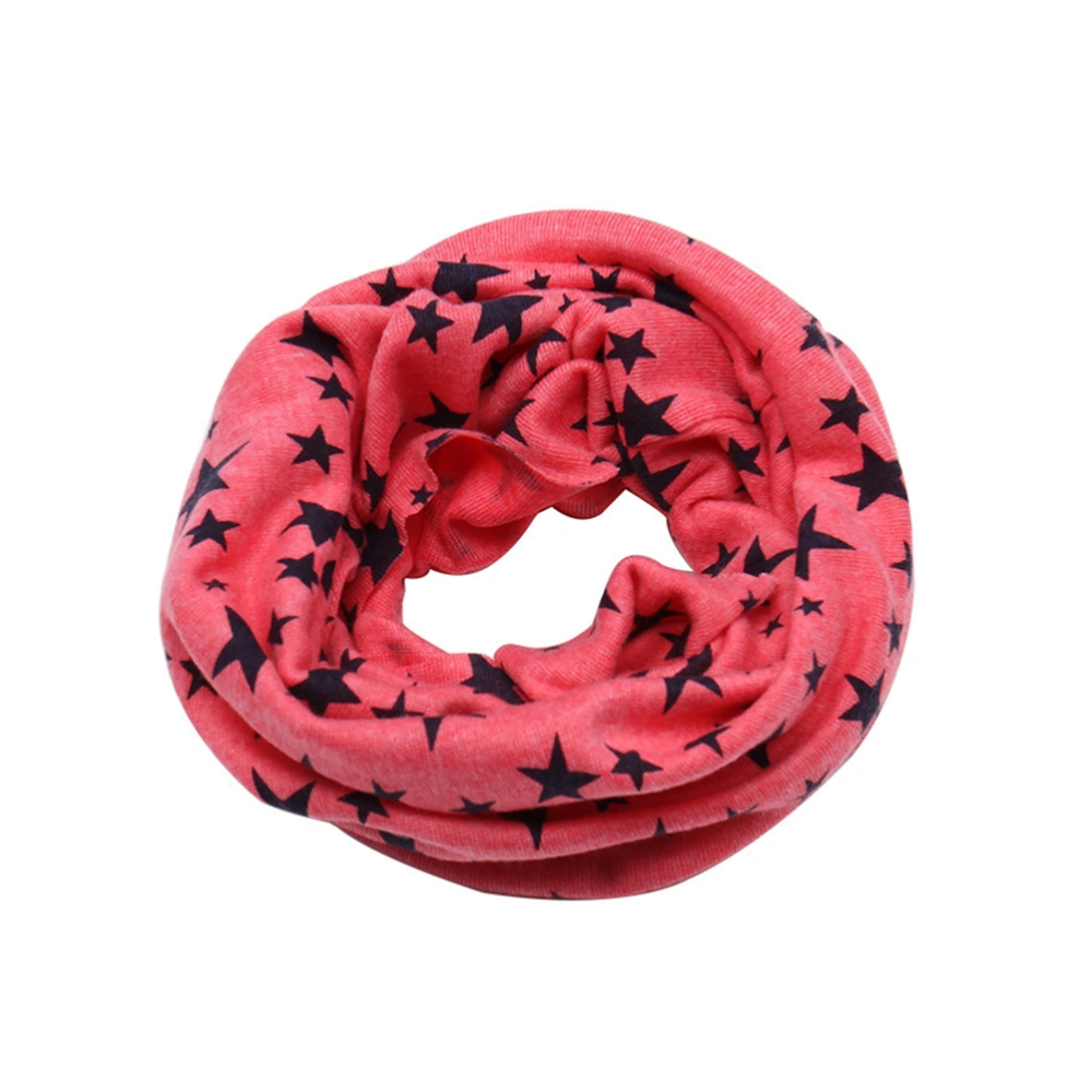 Autumn Winter Girls Boys Fashion Cotton Scarf Five-pointed Stars Printed Kids Warm Neckerchief (Rose Red)