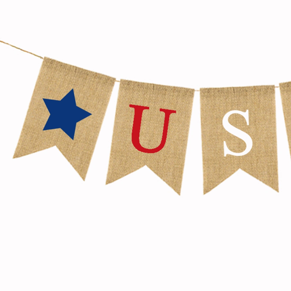 2M USA Burlap Flags Bunting Banner Hanging Decor for American National Day Forth of July Independence Day