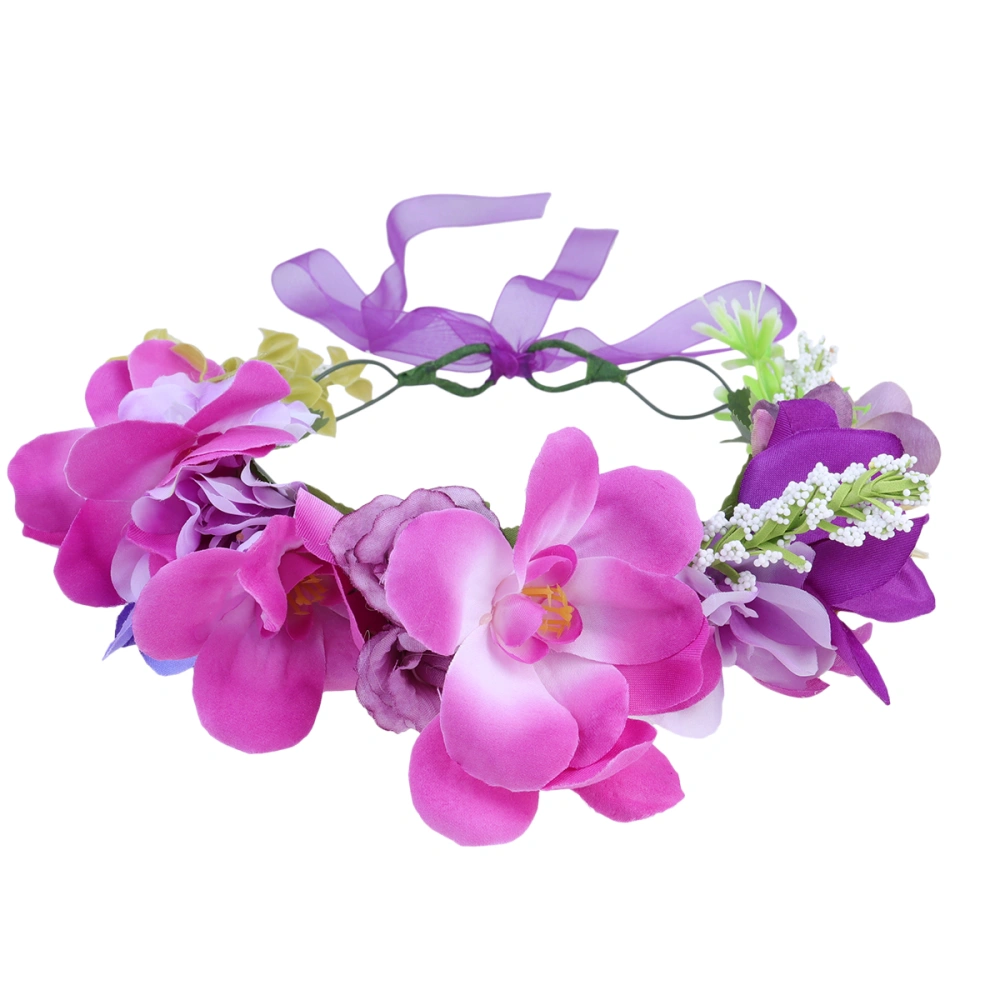 1PC Floral Head Realistic Flower Wreath Photo Taking Garland Hair Accessory for Holiday Seaside Travel Purple