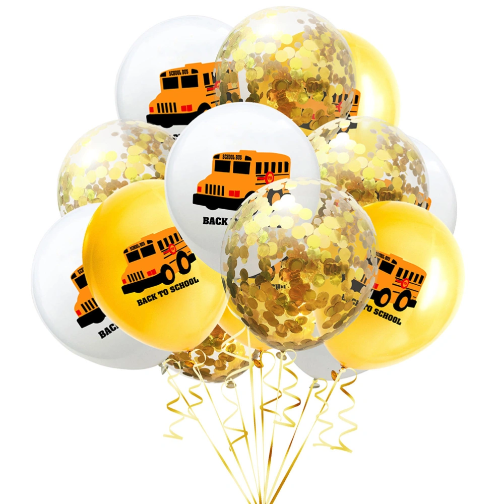 15 Pcs 12 Inch Balloons Set Back to School Balloons School Bus Printing Latex Balloons School Party Decoration Balloons (Golden)