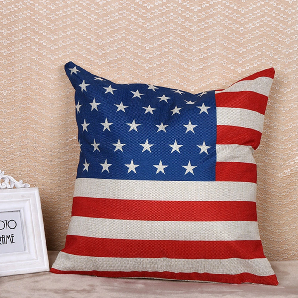 45 x 45cm Christmas Flax Pillow Cover American Flag Pattern Sofa Back Cushion Covers Office Pillow Case Without Pillow Core