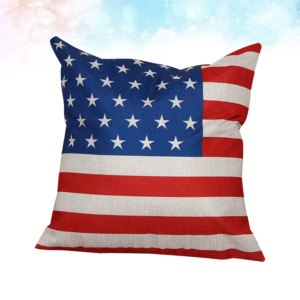45 x 45cm Christmas Flax Pillow Cover American Flag Pattern Sofa Back Cushion Covers Office Pillow Case Without Pillow Core