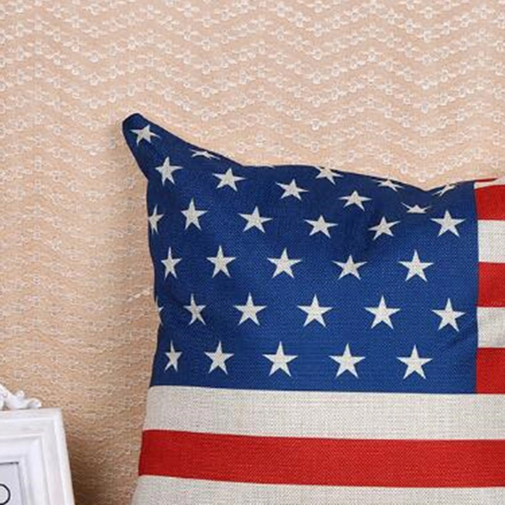 45 x 45cm Christmas Flax Pillow Cover American Flag Pattern Sofa Back Cushion Covers Office Pillow Case Without Pillow Core
