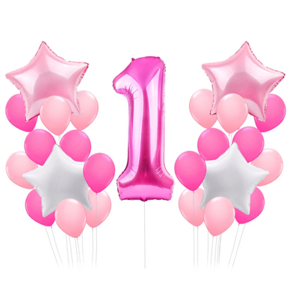 25pcs Baby Balloons One Full Year of Life Birthday Balloons Number  Star Decorative Balloons (Pink, 1pcs 40 Inches US Edition Number Balloons, 4pcs 18 Inches Star Balloons, 20pcs 12 Inches Latex Balloons)