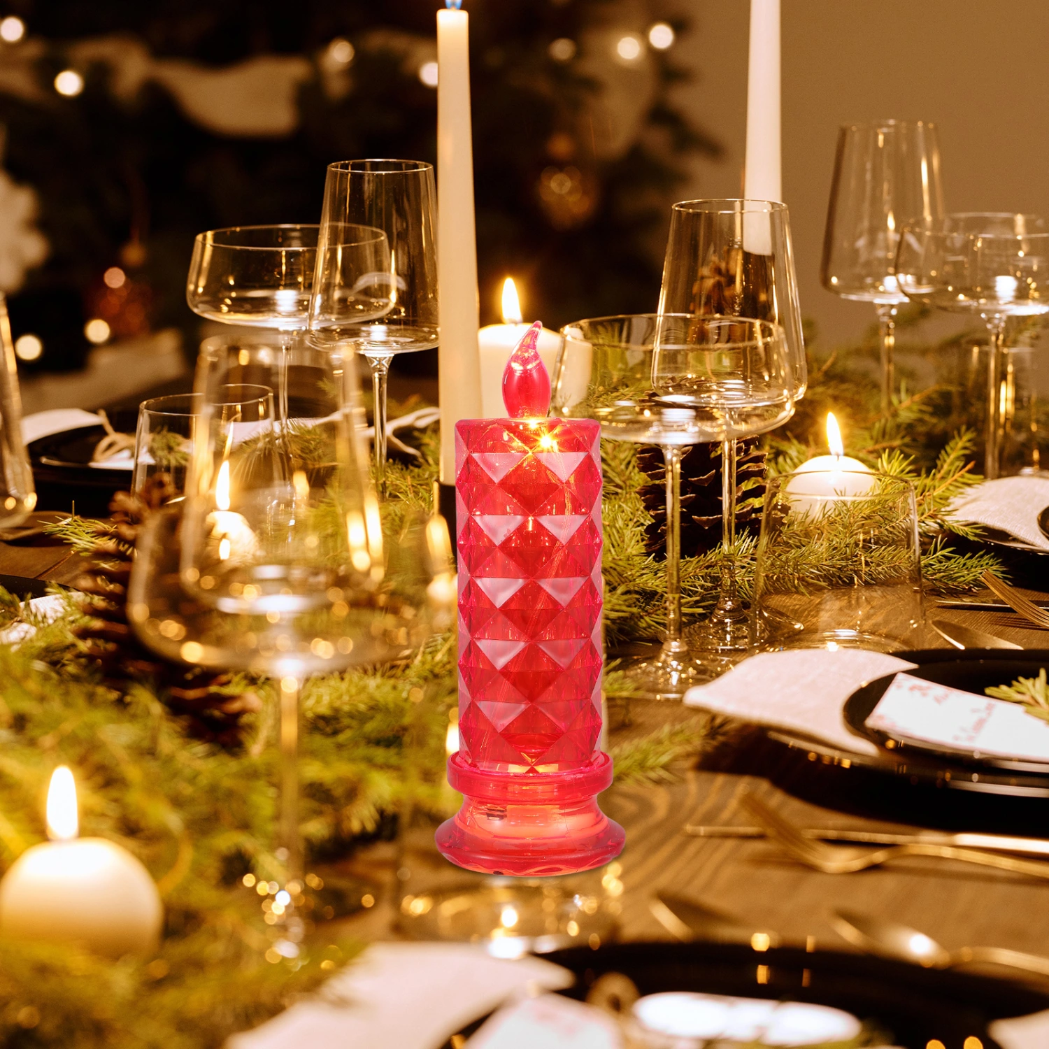 Realistic Candle LED Light Flameless Rose Design Refraction Candle LED Lamp