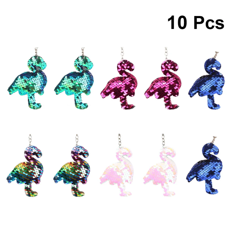 10pcs Flamingo Keychains Shiny Sequin Keychains Creative Animal Key Rings Pendant Ornaments Key Holder Party Supplies for Car Key Bag Decor(Colorful, Blue, Pink White, Green, and Rosy, 2pcs for Each Color, Assorted Pattern)