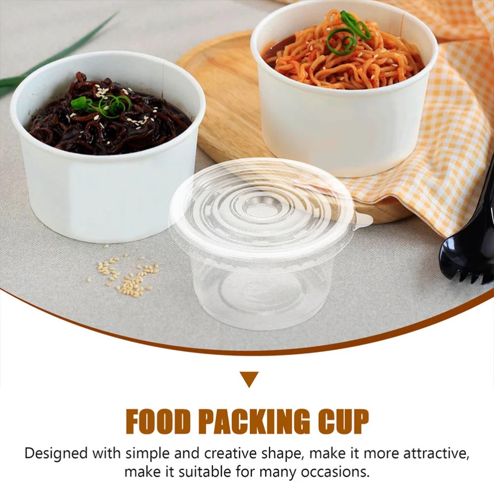 50pcs Disposable Food Bowls Takeout Food Cups Porridge Packing Cups with Lid