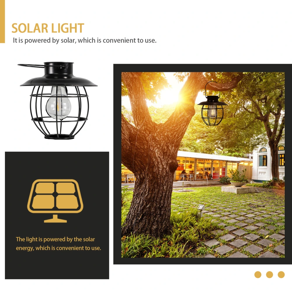 1Pc Solar Light Ourdoor LED Iron Lantern Waterproof Hanging Lamp Black