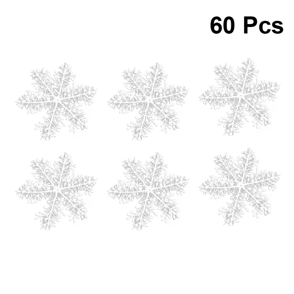 60pcs 11CM Christmas White Snowflakes Creative Plastic Snowflake Pendant Ornaments Snowflakes Confetti Layout Decorative Props for Christmas Tree