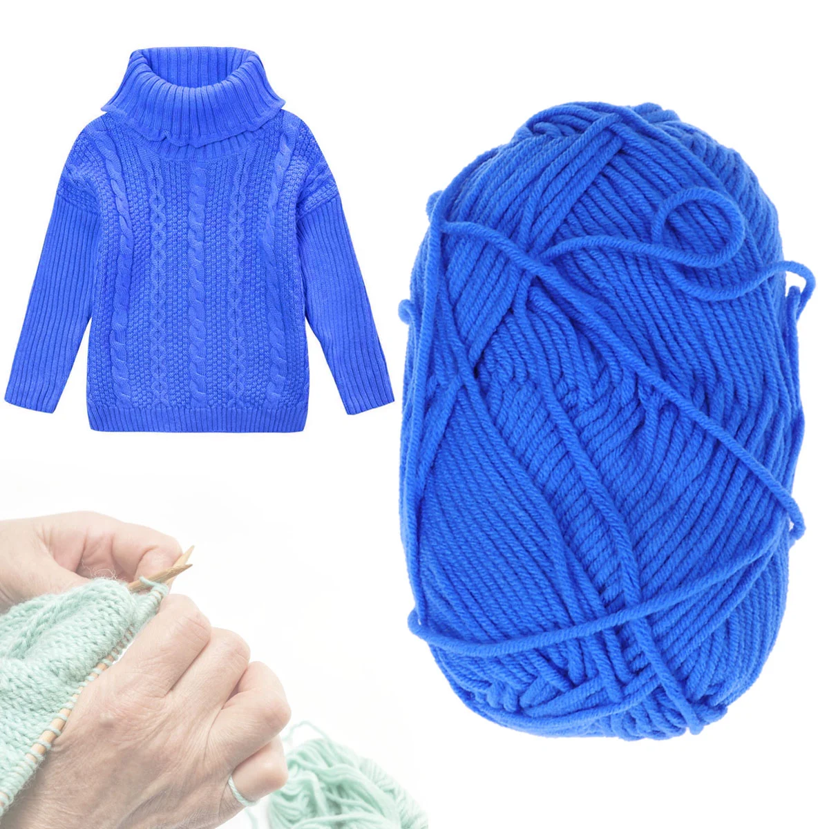 50g Milk Cotton Yarn Cotton Chunky Hand-woven Crochet Knitting Wool Yarn Warm Yarn for Sweaters Hats Scarves DIY (Blue)