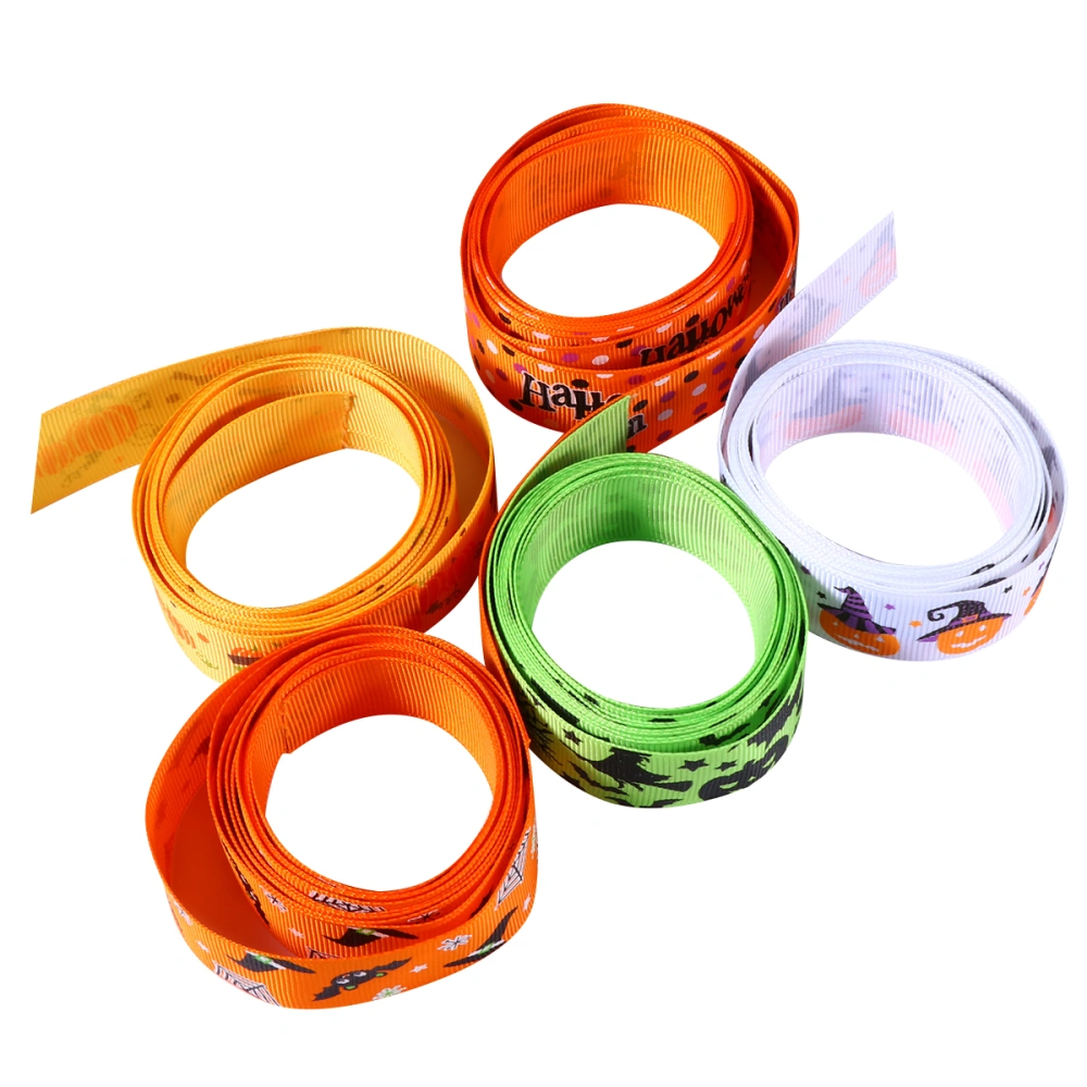 5 Rolls Halloween Ribbon DIY Grosgrain Ribbon Gift Wrapping Craft Accessory