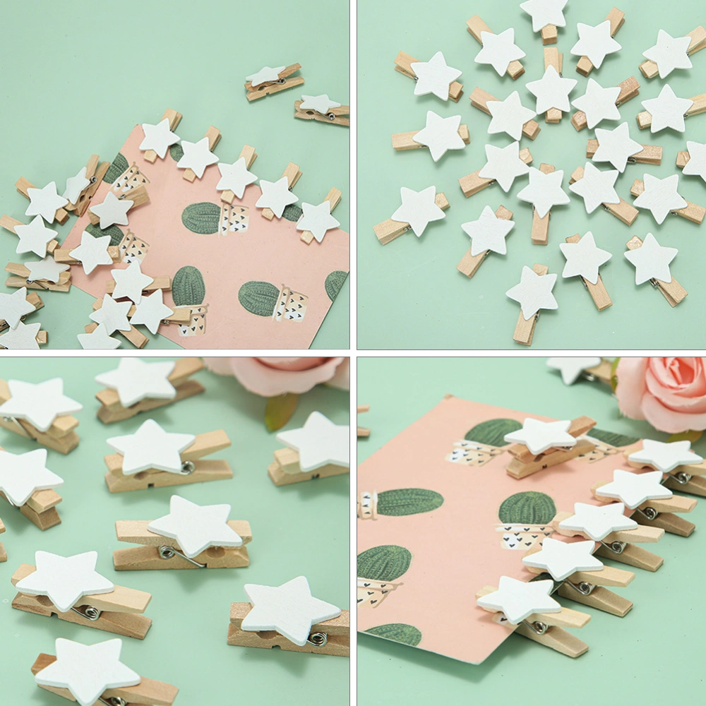 100pcs Wooden Picture Clips Photo Hanging Clips Star Shape Photo Holder