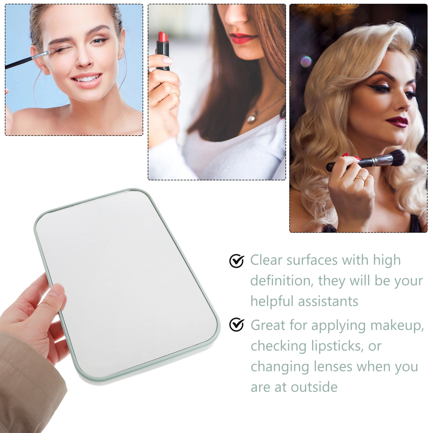 Women Simple Design Portable Facial Makeup Mirror Compact Foldable Desktop Cosmetic Makeup Mirror (Light Green)