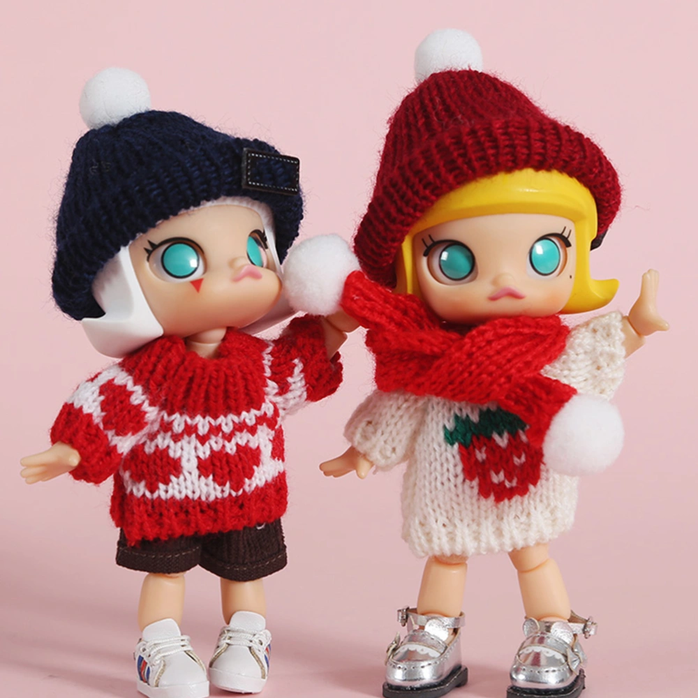 2 Sets Mini Knitting Hats Stretch Christmas Caps Christmas Scarf Model (Red)