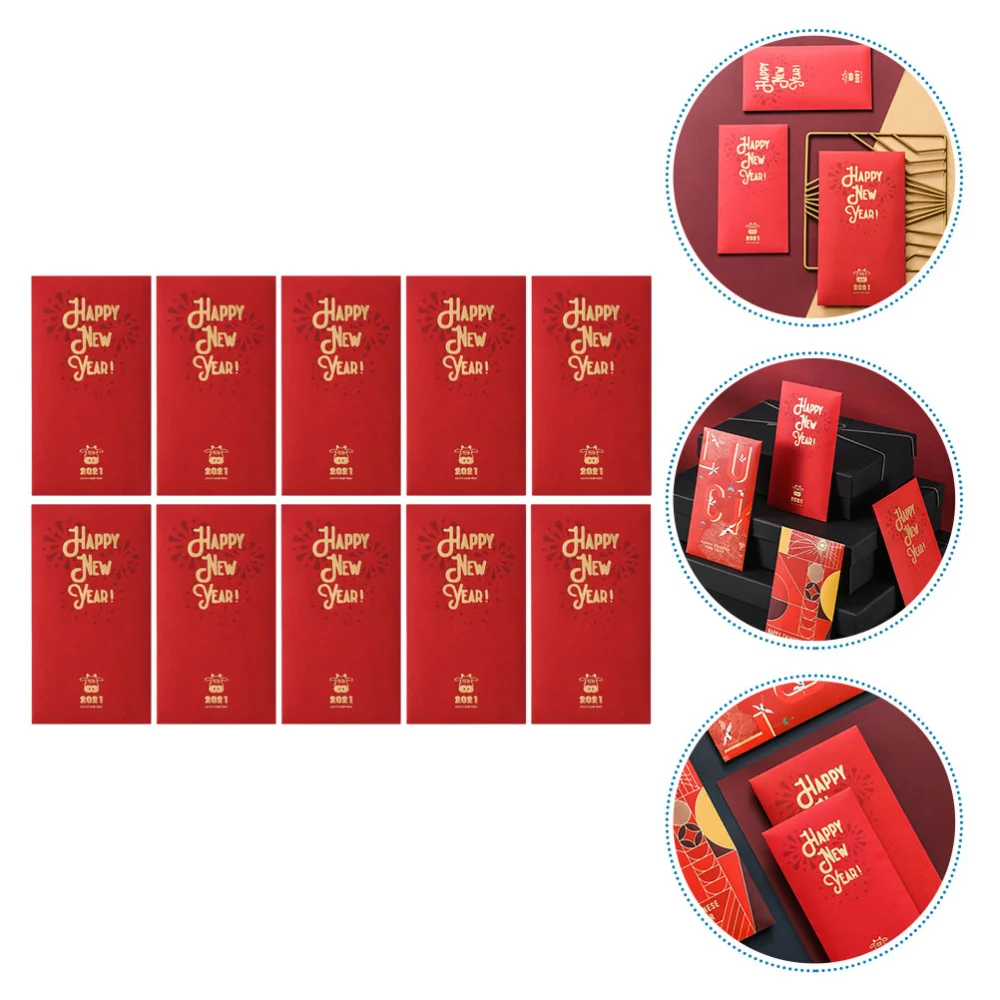 10Pcs 2021 New Year Red Envelopes Festival Ox Zodiac Red Envelopes Gifts