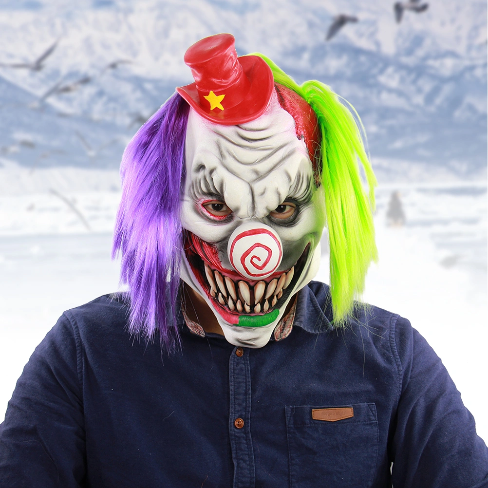 Halloween Cosplay Mask Horrific Mask Creepy Terrifying Toothy Red Hat Clown Mask