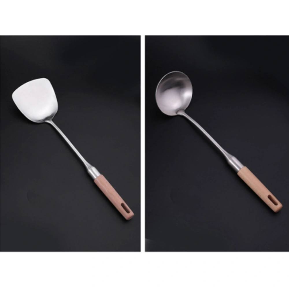 1PC Stainless Steel Long Pot Soup Spoon Ladle Gravy Spoon with Wooden Handle for Canteen Hotel Kitchen Restaurant