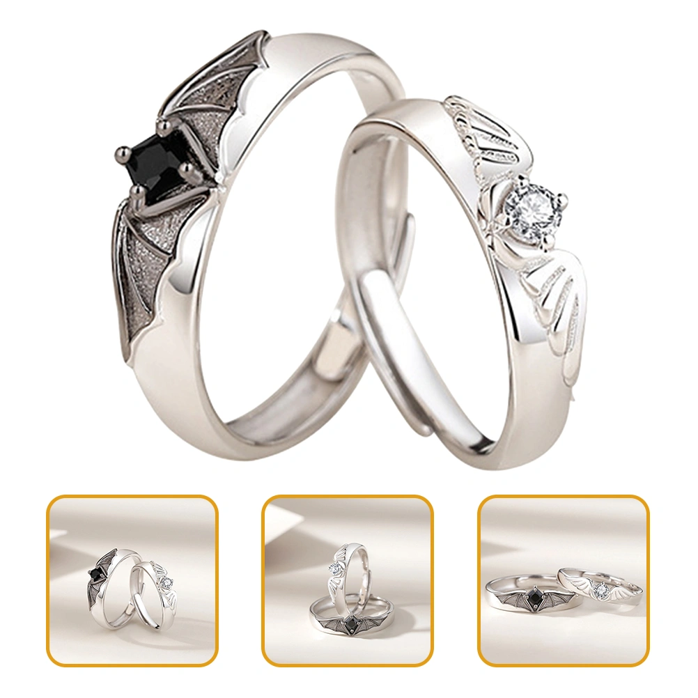 1 Pair Wing Rings Couple Rings Adjustable Open Ring Statement Finger Ring