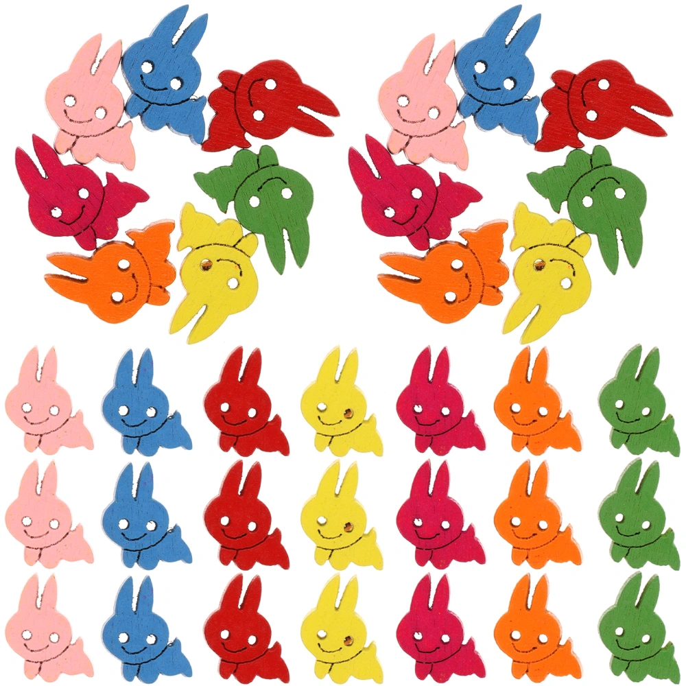 100pcs Rabbit Shape Wooden Buttons Colorful Two Holes Fine-edged Buttons Bunny Design DIY Handcraft Accessary for Sewing Scrapbooking Shoes and Hats(Random and Assorted Color)