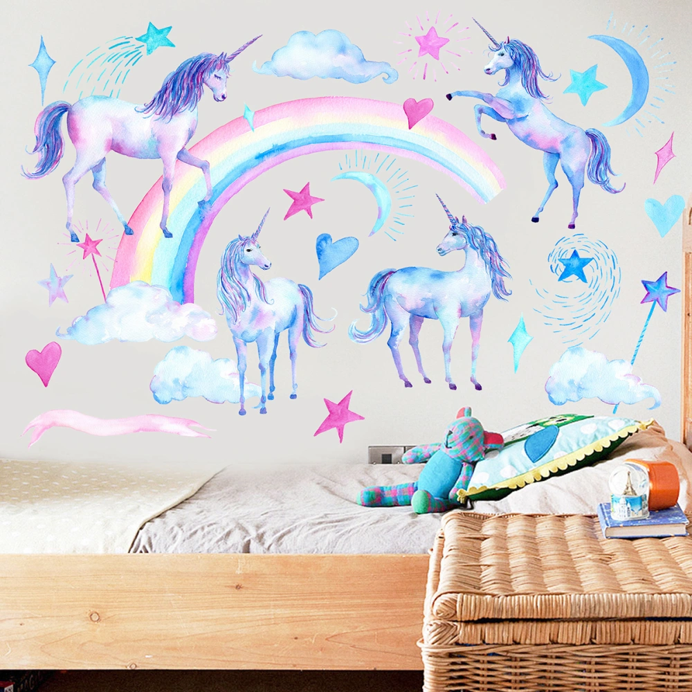 6pcs Dreamy Unicorn Wall Sticker Removable Wall Sticker Creative Children Sticker Cartoon Wall Decoration for Room Living Room (2pcs A Set)