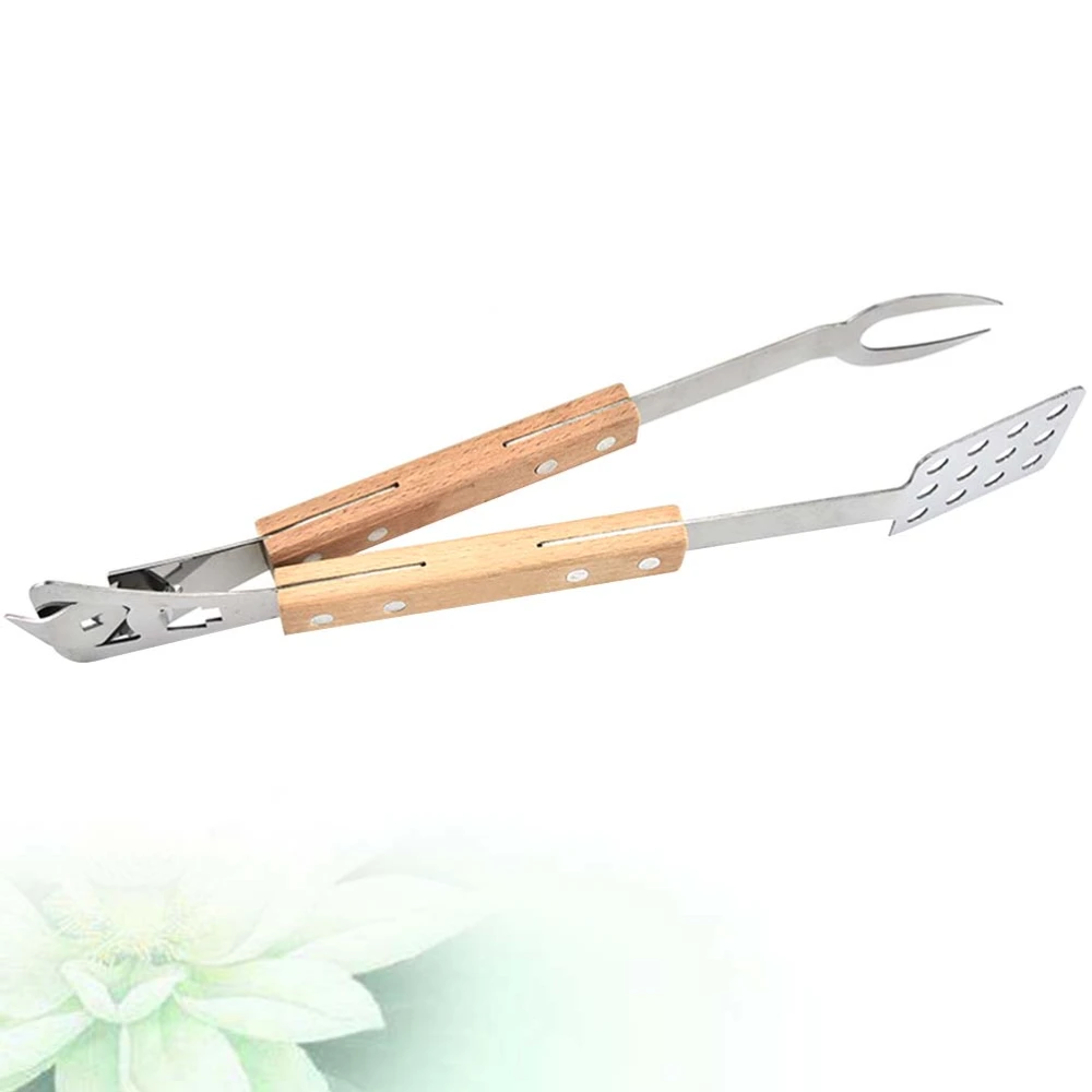 1pc Multifunctional BBQ Barbecue Tool Food Tong Clips Stainless Steel Detachable Barbecue Clamp (Silver + Khaki)