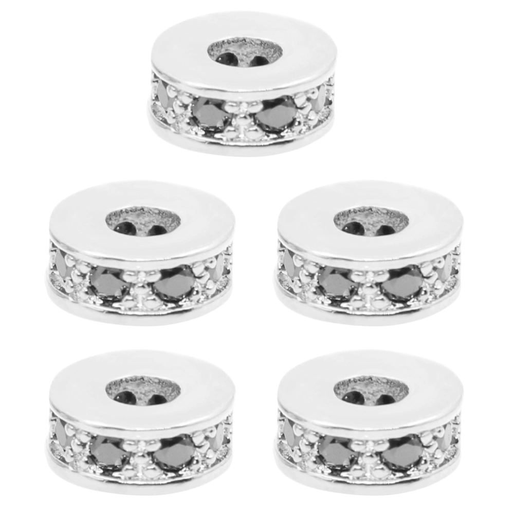 5PCS Metal Zircon Spacer Bead Pendant Charm for Jewelry Making Art Craft DIY (Silver)