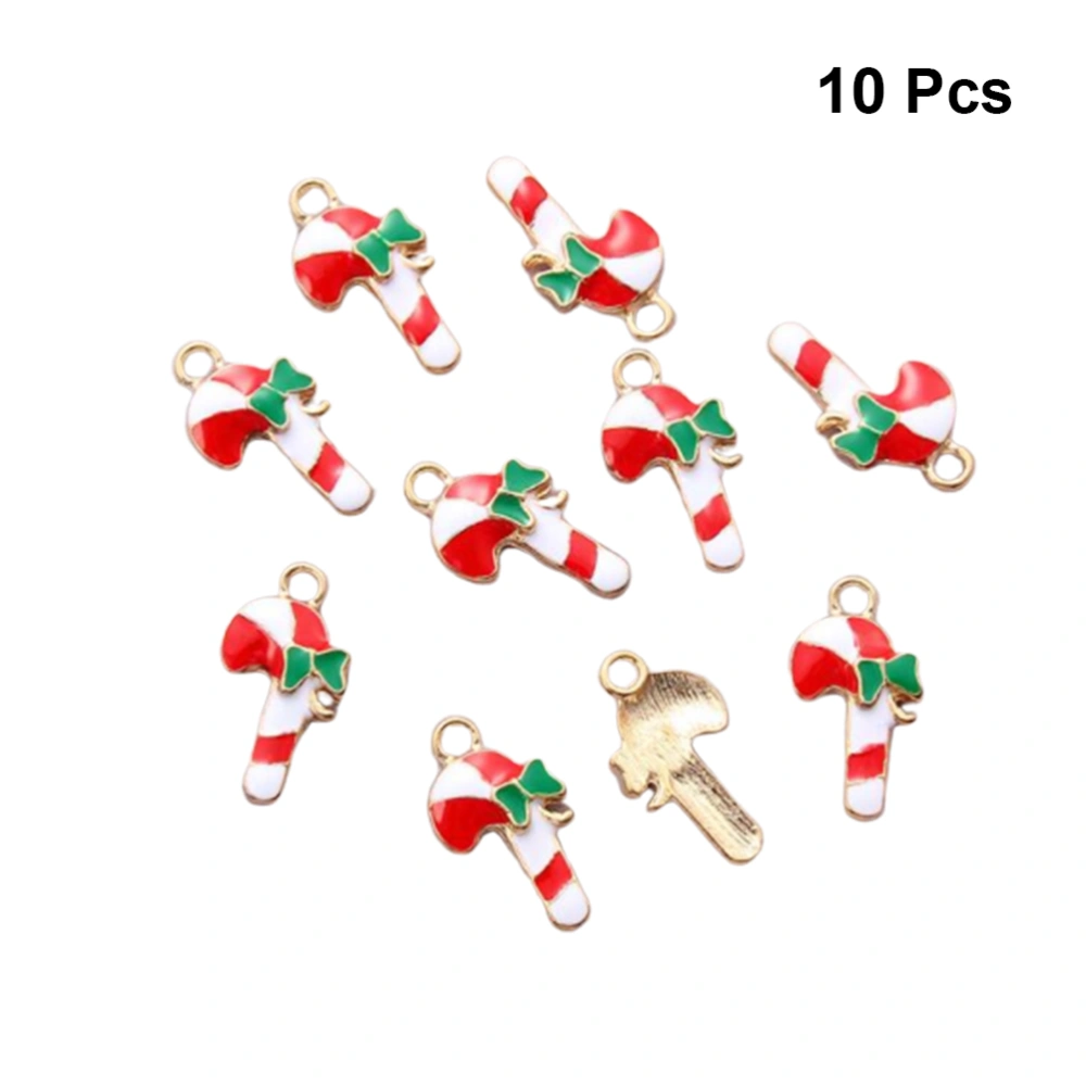 10pcs Christmas Pendant Accessory Decorative DIY Ornaments Charms  for Necklace Jewelry Making (Stick Candy With Gold Base)