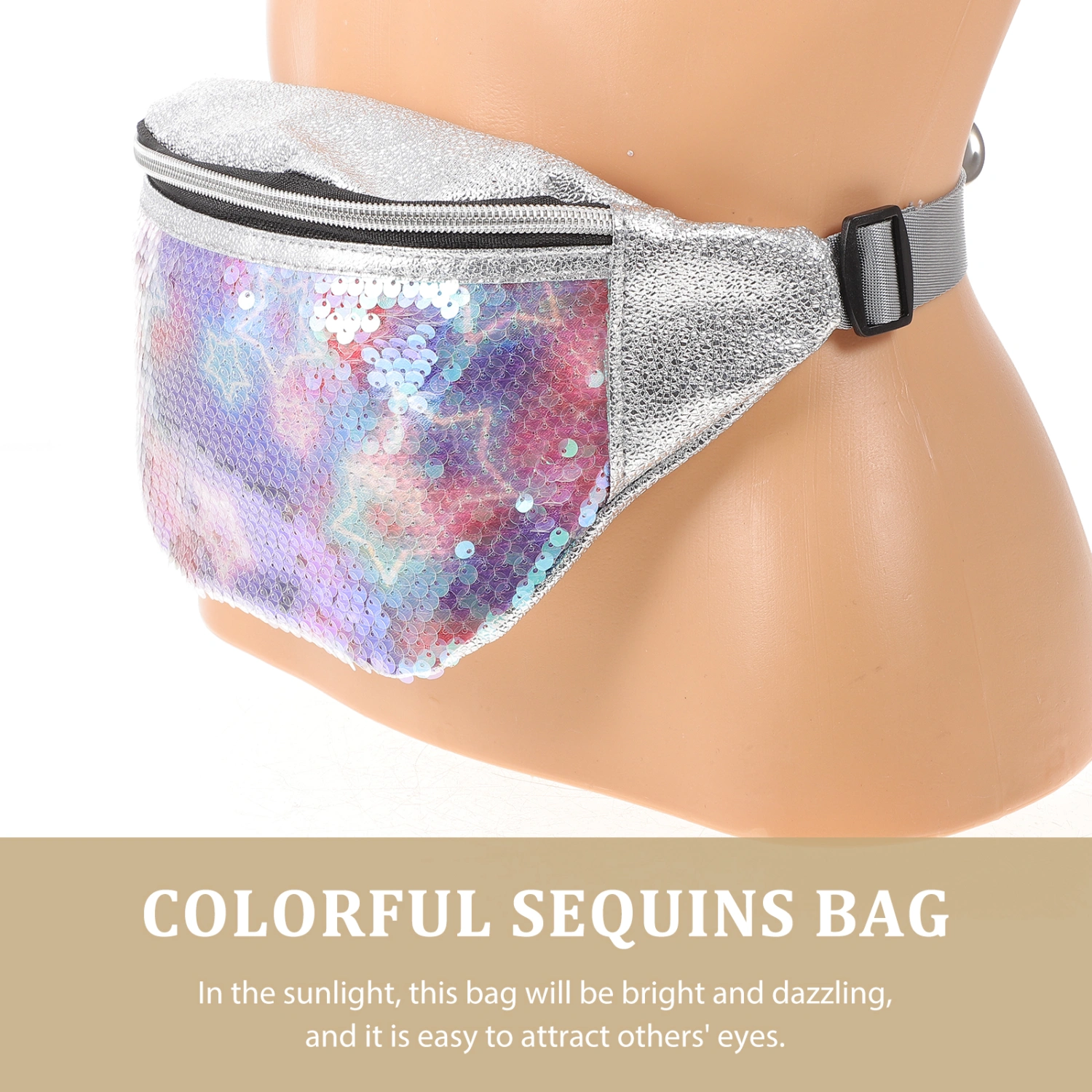 TENDYCOCO Fashion Mermaid Colorful Sequins Pocket Youth Personality Waist Bag Multi-functional Large Capacity Sports Bag