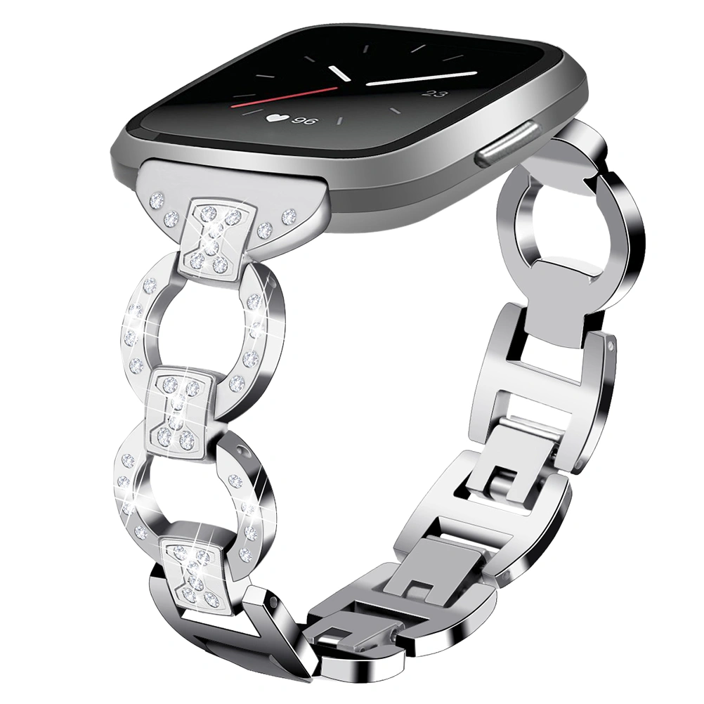 Stainless Steel Strap for Fitbit Versa Watch Band Bling Chain Rhinestone Diamonds Wristbands Bracelet for Fitbit Versa (Silver)