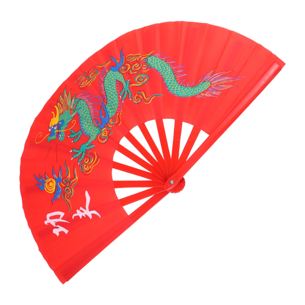 1Pc Plastic Chinese Fan Kungfu Fan Martial Arts Fan Performance Fan Taichi Fan (Red)