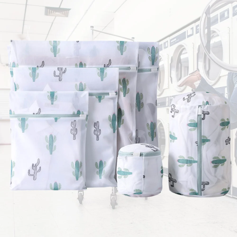 6pcs Cactus Pattern Laundry Bags Durable Clothes Wash Bag Washing Garment Bag for Washing Machine (White)