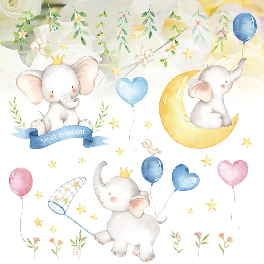 1 Sheet of DIY Wall Sticker Cartoon Elephant Balloons Wallpaper Wall Decal for Children's Room