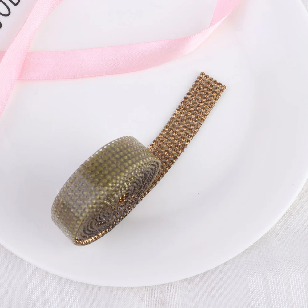 DIY Rhinestone Strip Diamond Strip Adhesive Mesh Diamond Decorative Diamond Belt (Golden)