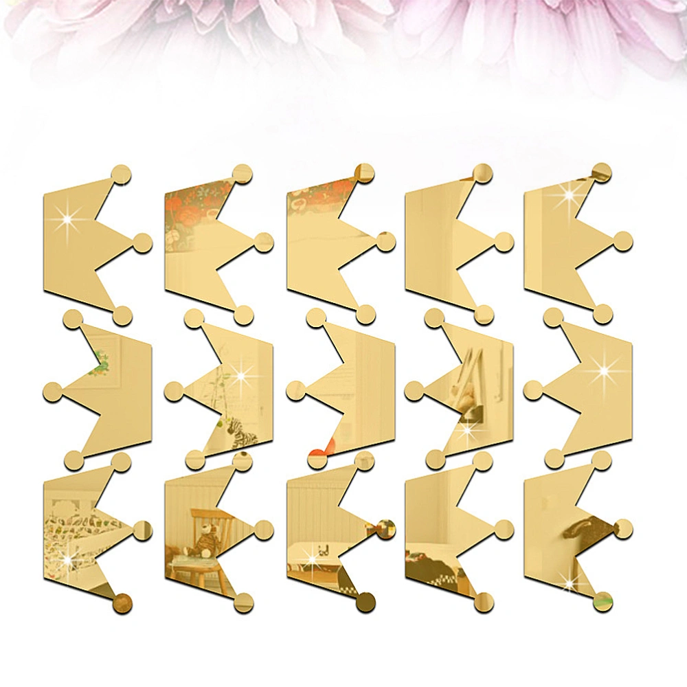 15pcs Children Room Kindergarten Girl Crown Mirror Decoration Wall Sticker (Golden, Free Collage)