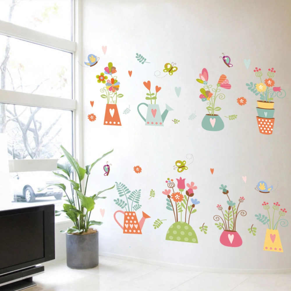 1pc Creative Removable Wall Sticker Beautiful Flowerpot Pattern Wall Decal Wall Paper for Living Room Bedroom 