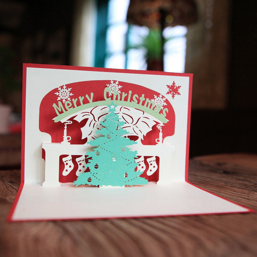 Merry Christmas 3D Pop-up Christmas Tree Greeting Cards For Gift Collection Congratulation Handcraft (Red)