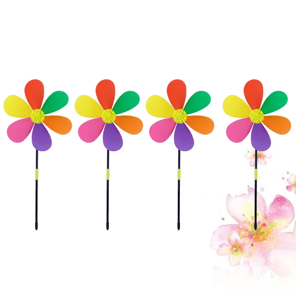 4pcs Six Leaf Six Color Windmill Colorful PVC Pinwheel Traditional Waterproof Garden Ornament Windmill Square for Decoration Colorful