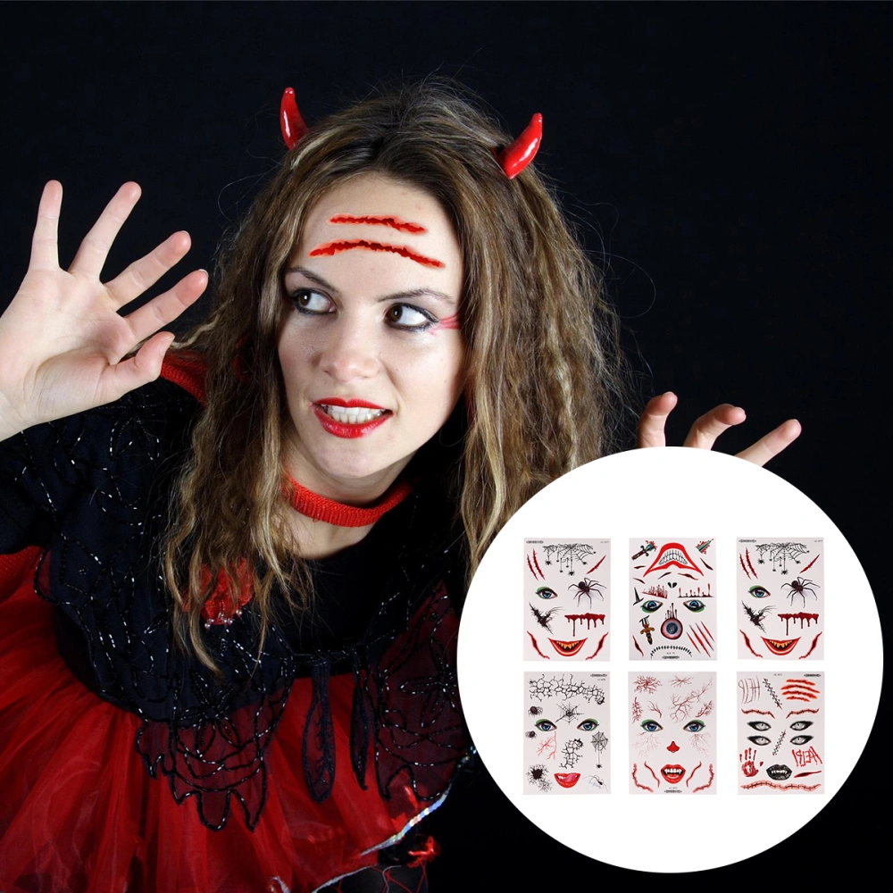 6pcs Halloween Facial Stickers Waterproof Temporary Tattoos Sticker Face Decal