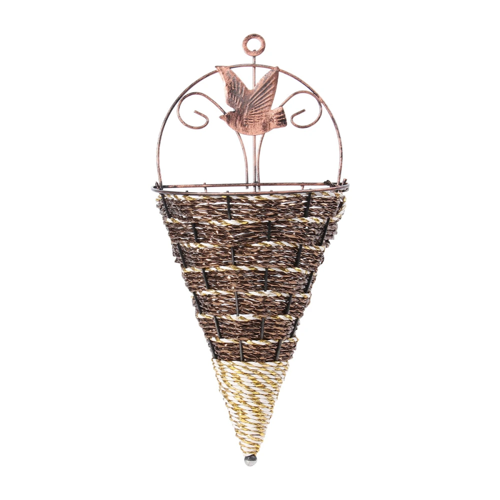 Outdoor Wall Planter Hanging Iron Rattan Interior Decoration Basket Wicker Flower Basket Pot Wall Planter Boxes Basket Home Gardening Decor (Brown)