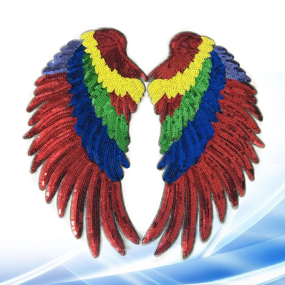 1 Pair Embroidered Sequin Wings Patches DIY Embroidered Motif Applique Compatible for Clothing Jeans T-Shirt (Rainbow Color)